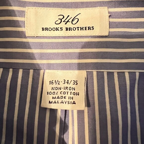 Brooks Brothers 346 Mens Blue & White Striped Button-Down Dress Shirt 16.5 34/35 - Picture 4 of 7